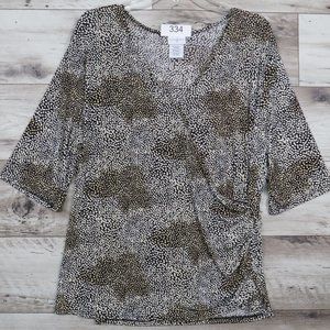 Jaclyn Smith* Women's Short Sleeve Draping Cross Body Blouse Size XL Black Cream
